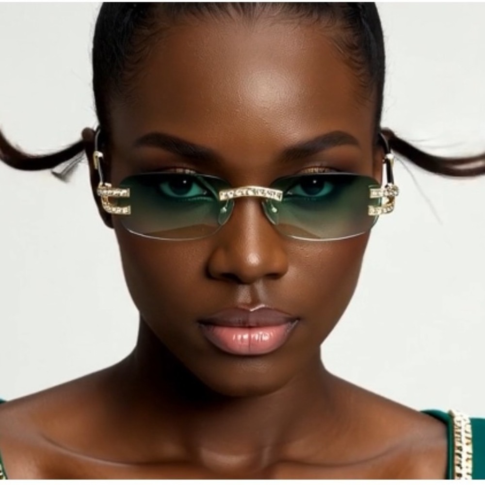 Rimless Emerald Green Gradient Lens Women Sunglasses Gafas Lentes Mujeres Nuevo